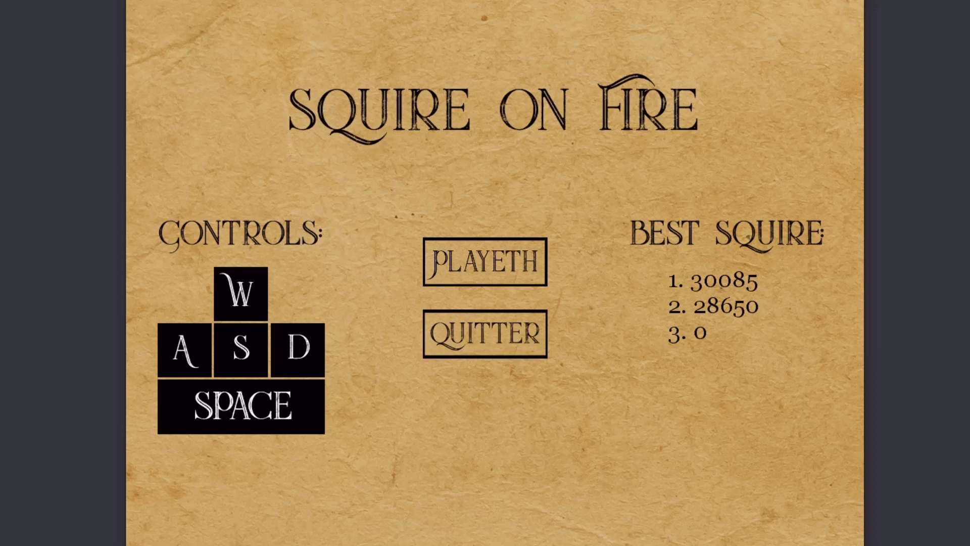 Squire on Fire Title Screen